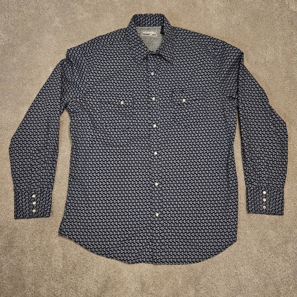 Wrangler Other - Wrangler Wrancher Pearl Snap Shirt Men's Large‎ L Blue White Paisley Western